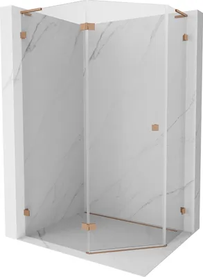 Image de Mexen Lunar L cabine de douche pentagonale pivotante gauche 90 x 80 cm, transparent, cuivre brossé - 831L-090L-080P-65-00-L