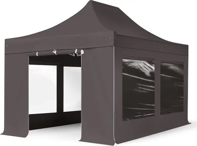 Immagine prodotto di TOOLPORT 3x4,5m gazebo pieghevole PES con laterali (finestre panoramiche), PROFESSIONAL alluminio, grigio scuro
