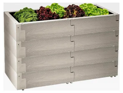 Produktbild von Hochbeet Timber 4er-Set (24 Bausteine, Kräuterbeet Füllinhalt 480 l, Holzoptik, Beetsystem mit hoher Wärmeisolierung, Maße 130x60 cm, Höhe 60 cm, Gemüsebeet)