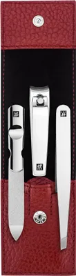 Produktbild von ZWILLING Maniküre-Set (3 teilig, Nagelpflege und Pediküre, Echleder Etui, mit Nagelknipser), Edelstahl Poliert, Rot