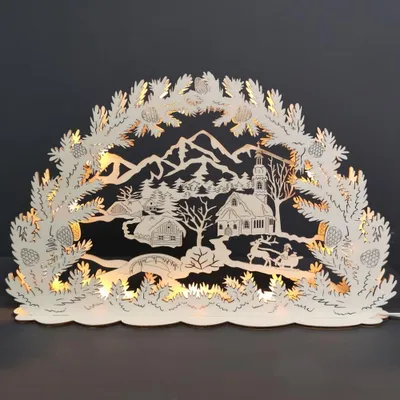 Produktbild von Beleuchtetes Holzportal mit Dorfmotiv, 53x21x10 cm