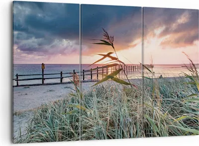 Produktbild von Bild auf Leinwand - Leinwandbild - 3 Teile - Strand Gras Horizont - 105x70cm - Wand Bild - Wanddeko - Wandbilder - Leinwanddruck - Bilder - Wanddekoration - Leinwand bilder - Wandbild - CE105x70-4625