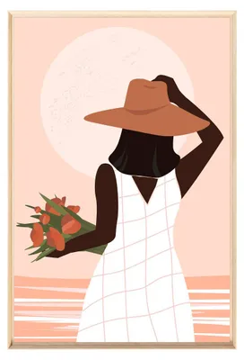 Image de Tableau mural encadré femme au chapeau 80x120 cm, Tableau mural moderne pour décoration intérieure