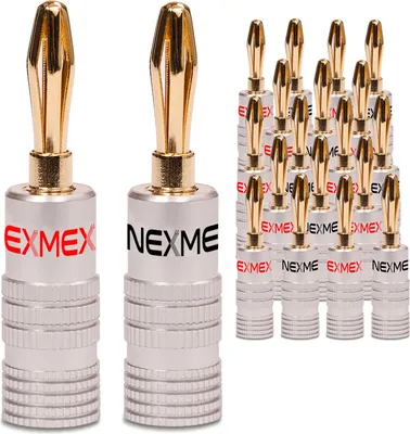 Produktbild von NEXMEX Bananenstecker 4mm schraubbar 24K vergoldet Lautsprecherkabel 20x Stecker