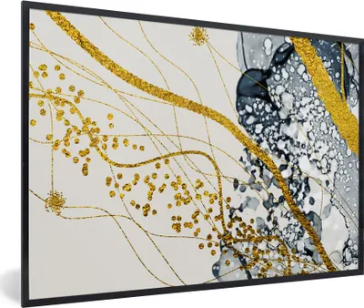 Produktbild von MuchoWow® Gerahmtes Poster Abstrakt - Gold - Natur - Kunst 90x60 cm - Poster mit Schwarzem Bilderrahmen Wandposter Rahmen Foto Bilder - Fotorahmen - Foto-Plakat