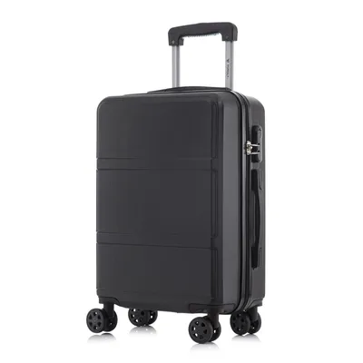 Produktbild von Koffer Trolley Reisekoffer Suitcase, Rollkoffer Handgepäck ,mit 4 Rollen360°, Hartschalenreisekoffer, Zahlenschloss, Weicher Gummigriff (L,Schwarz)