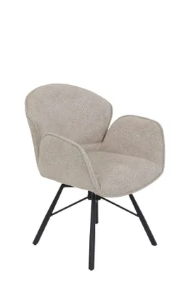 Produktbild von Hela Tische, Esszimmerstuhl Armlehnstuhl Bristol 360° drehbar, Bezug Bouclé Beige, Rundrohr-Metallgestell Schwarz 120kg belastbar