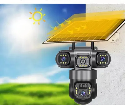 Produktbild von Solar-Kamera 4G SIM Outdoor 3 Objektive 3 Bildschirme 10-facher Zoom PIR-Bewegungsmelder Wasserdicht Nachtsicht CCTV-Sicherheitsschutz