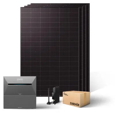 Produktbild von Kleines Kraftwerk 2000W Balkonkraftwerk ohne Halterung (bifazial) inkl. Anker Solarbank 3 + Zusatzbatterie – 0% MwSt – Solaranlage mit Speicher