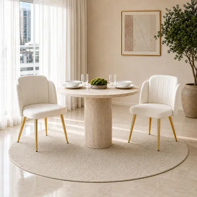 Productafbeelding van Flieks eettafelsstoelen, set van 2, met gebogen rugleuning, verstelbare poten en een goudkleurige frame, gestoffeerde stoelen, geschikt voor de keuken, wit