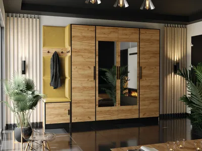 Obrázek produktu pro KIER FURNITURE Šatní Skříň, Řemeslný Dub Zlatý + Látka Žlutá - 259,6 X 205 X 39 Cm