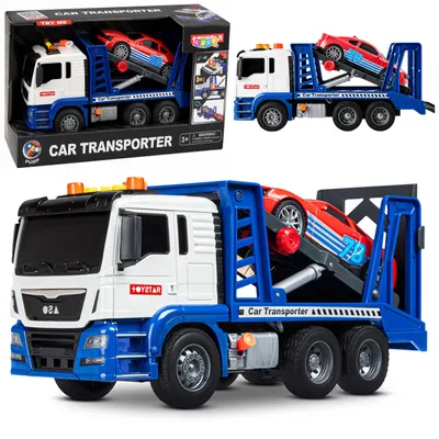 Produktbild von Spielzeug-Autotransporter mit Sportwagen, blau