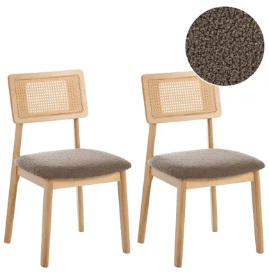 Produktbild von BELIANI Esszimmerstühle 2er Set Hellbraun u. Taupe Bouclé Gummibaumholz Wiener Geflecht Stoffsitze Ohne Armlehnen Retro Stil Esszimmer Holzstühle