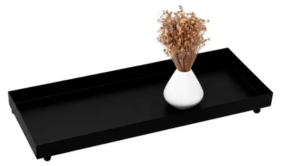 Produktbild von Rechteckiges schwarzes Metallkerzentablett - 40 x 15 cm - Dekotablett mit Rand und Kugelfüßen - Tischdekoration für Kerzen, Servieren, Weihnachten, Advent, Hochzeiten und Geschenke