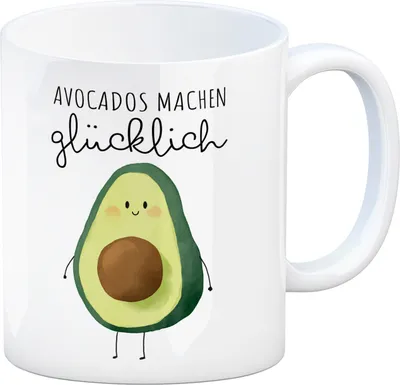 Produktbild von Niedliche Avocado Kaffeebecher mit Spruch Avocados machen glücklich