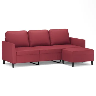 Produktbild von vidaXL 3-Sitzer-Sofa mit Hocker Weinrot 180 cm Kunstleder