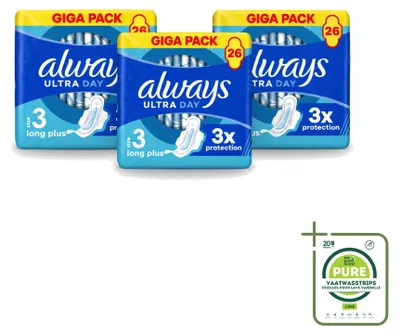 Produktbild von 3 x Always Ultra Long Plus Maandverband mit Flügeln - Großpackung - 3 Stücke