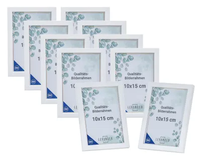 Produktbild von 10 Stück Bilderrahmen Echtholz  EU 10x15 Weiß mit Glasscheibe Portrait Fotorahmen Set Holz Kiefernholz Picture Frame