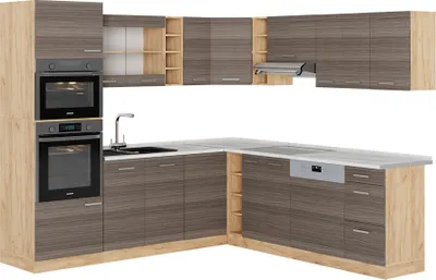 Zdjęcie produktu dla Kuchnia narożna Vicco R-Line Szlachetny szary/złoty dąb 247 x 60 cm , BP Marmur, Model 53643