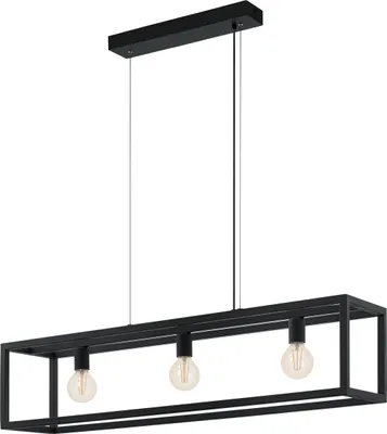 Produktbild von ELSWICK Hängeleuchte Hängelampe Pendellampe Pendelleuchte - L110 x B25 x H150 cm - schwarz - 3X60W exkl. - IP20