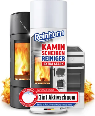 Produktbild von REINHORN Kaminscheibenreiniger extra stark - Profi Kaminglasreiniger mit Aktiv Schaum Spray gegen Ruß, Fett, Verbrennungsreste - Reiniger für hartnäckigsten Schmutz an Kamin, Ofen, Grill