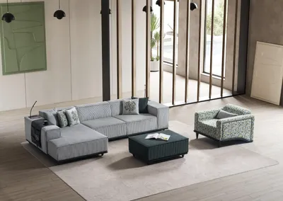 Immagine prodotto di Elegante set tessuto divano design sgabello poltrona 3 pezzi