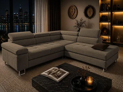 Produktbild von Goldstoff Voyage Cord-Ecksofa mit Schlaffunktion Braun L-Form Eckcouch mit Bettkasten Liegefläche 195 x 125 cm verstellbare Kopfstützen
