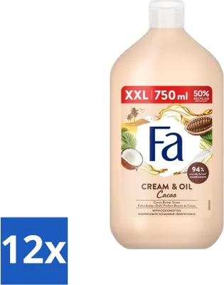 Produktbild von Fa - Cream & Oil Cacao - Bade- und Duschgel - Kakaobutter mit Kokosöl - 750 ml - Vorteilspack - 12 Stücke