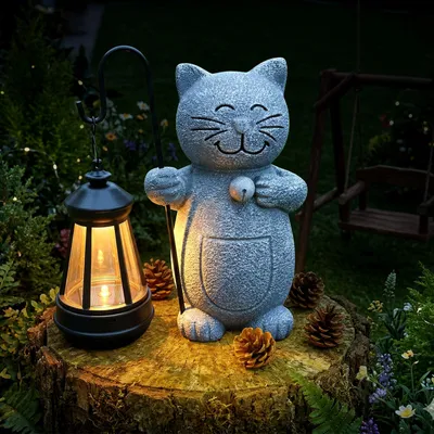 Solar-Katzenfigur aus Harz, 10,8x10,5x19,5 cm