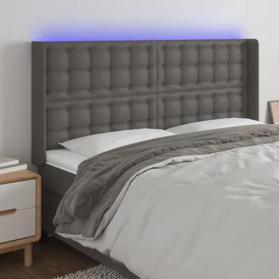 Produktbild von vidaXL LED Kopfteil Grau 183x16x118/128 cm Kunstleder - LED Kopfteil - LED Kopfteile - Kopfteil - Bett-Kopfteil