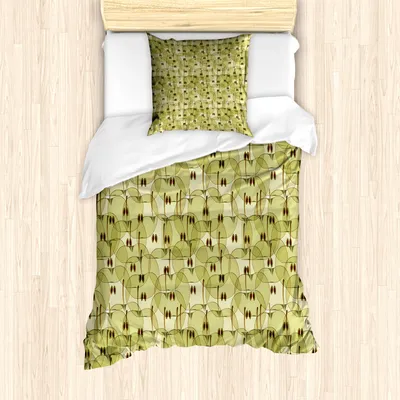 Produktbild von ABAKUHAUS Apfel Mantele, Abstrakt Herbst Garten, Milbensicher Allergiker geeignet mit Kissenbezügen, 135 cm x 200 cm - 80 x 80 cm, Khaki Brown