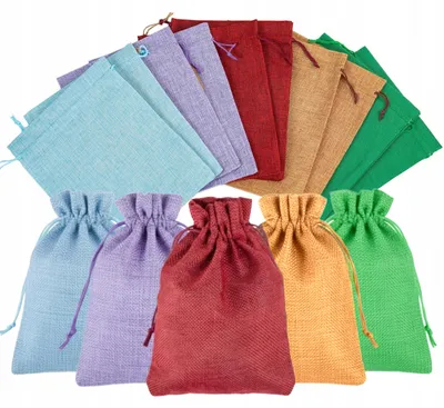 Immagine prodotto di Set da 10 sacchetti di juta 25 x 20 cm colorati con coulisse – sacchetti regalo per lavanda, confetti, bomboniere e calendario dell’Avvento