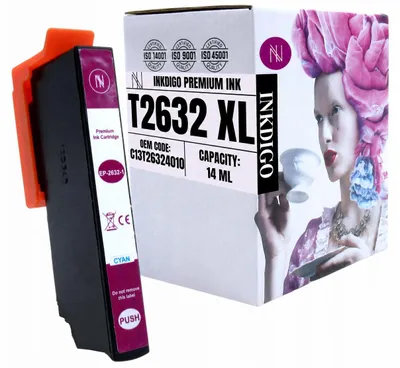 Produktbild von Inkdigo Tinte T2632 für Epson Expression Premium XP-510, XP-520, XP-600, XP-605 – Cyan, 14 ml,, KI-generiertes Bild