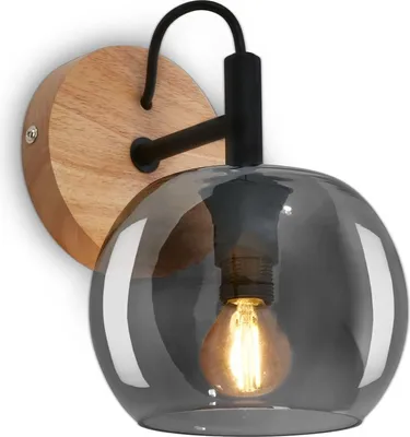 Produktbild von Wandleuchte 1 Flammig Wandlampe E14 Lampe Strahler Rauchglas Holz Schwarz