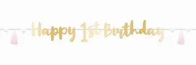 Image de Chaîne de lettres Happy Birthday premier anniversaire rose 1,8m