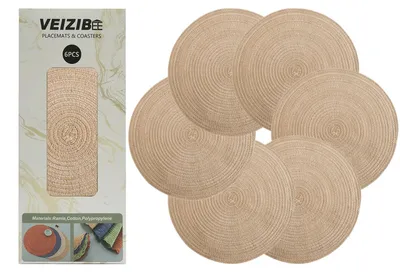 Runde gewebte Platzsets 36 cm, 6er-Set, Beige