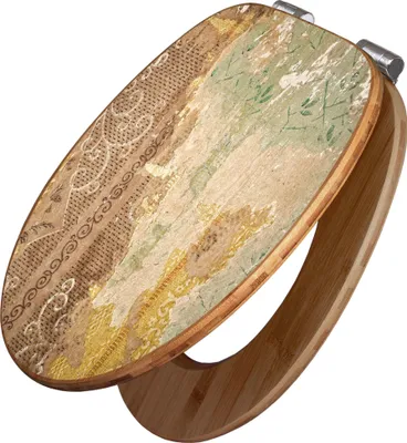 Produktbild von banjado Design WC Sitz Bambus Absenkautomatik - Alte Tapeten - Toilettendeckel mit Absenkautomatik Holz/hochwertiger Bambus Klodeckel/WC-Sitz für alle gängigen Toiletten [TDB2 12614]