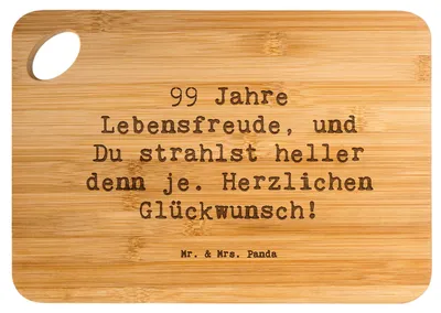 Produktbild von Mr. & Mrs. Panda Holzbrett Spruch 99. Geburtstag Lebensfreude - Transparent - Geschenk, holzschneidebrett, wurstbrett, Strahlen, neunundneunzigster, Glückwunsch, Freude