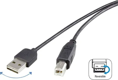 Produktbild von Renkforce USB-Kabel USB 2.0 USB-A Stecker, USB-B Stecker 1.80 m Schwarz beidseitig verwendbarer Stecker, vergoldete Ste