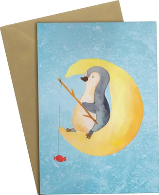 Produktbild von Mr. & Mrs. Panda Grußkarte Pinguin Mond - Eisblau - Geschenk, einladungskarten, schlafen, Süßigkeiten, Erschöpft, weihnachtskarten, osterkarten, Nachtruhe, Spruch