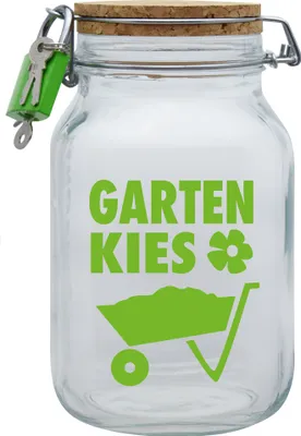 Produktbild von Spardose Geld Geschenk Ideen Garten Kies Grün Transparent Größe XL 2 Liter