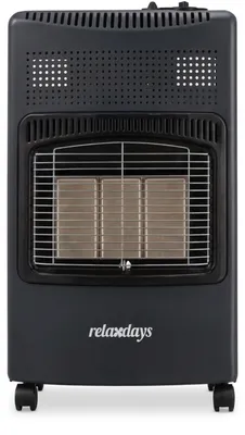 Imagen del producto de Calentador a gas Relaxdays, con 3 placas de cerámica, 1500-4200 W, para uso interior y exterior, con ruedas, compatible con botellas de gas, calentador infrarrojo a gas, color negro, Imagen generada por IA