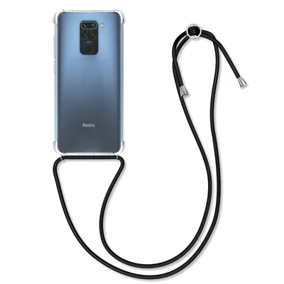 Produktbild von kwmobile Necklace Case kompatibel mit Xiaomi Redmi Note 9 Hülle - Silikon Cover mit Handykette - Band Handyhülle Schwarz Transparent