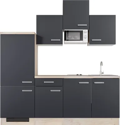 Produktbild von Singleküche mit E-Geräten - 210 cm breit - Anthrazit San Remo Eiche – Lino