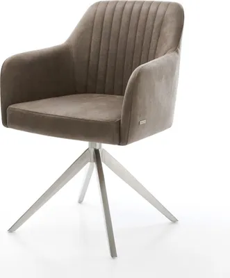Produktbild von DELIFE Esszimmerstuhl Greg-Flex Mikrofaser Taupe Vintage Kreuzgestell breit Edelstahl Taschenfederkern
