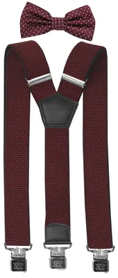 Produktbild von Fabio Farini - 1 Stück mit passender Fliege als Set 4cm Y-Form für Herren Pack Brombeere 4cm Hosenträger - Brombeer Gepunkteter Fliege