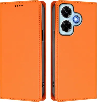Produktbild von Handyhülle für Xiaomi Redmi Note 13 4G, Kunstleder Klapphülle Stoßfeste Magnetische Hülle mit Ständer Orange