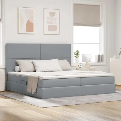 Imagen del producto de Maison Exclusive: Cama con almacenamiento LED y colchón, color gris claro, 200 x 200 cm, tapizada