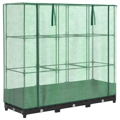 Produktbild von vidaXL Hochbeet mit Gewächshausabdeckung Rattanoptik 120x40x123 cm