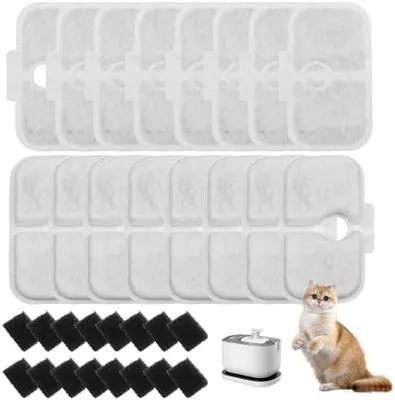 Produktbild von 32 Stück Katzenbrunnen Filter für Petliibro Filter PLWF105/PLWF115/PLWF005 | Katzen-Trinkbrunnen, PetlibroTrinkbrunnen Filter, 16 Filterkartuschen und 16 Schaumstoffschwämme